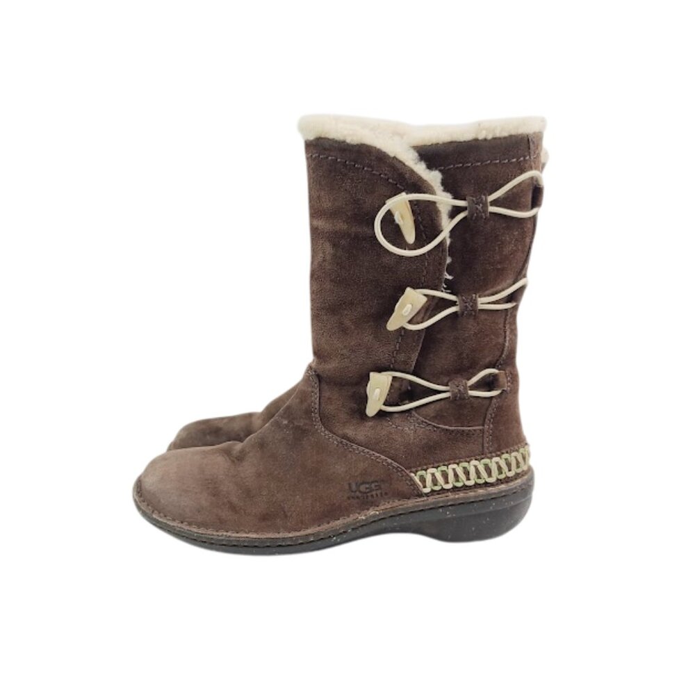UGG Women's Brown Kona 5183 Sheepskin Fur Lace Up Ankle‎ Snow Boot Size 9